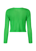 A detail shot of the Pleats Please Issey Miyake TATAMI APRIL cardigan.