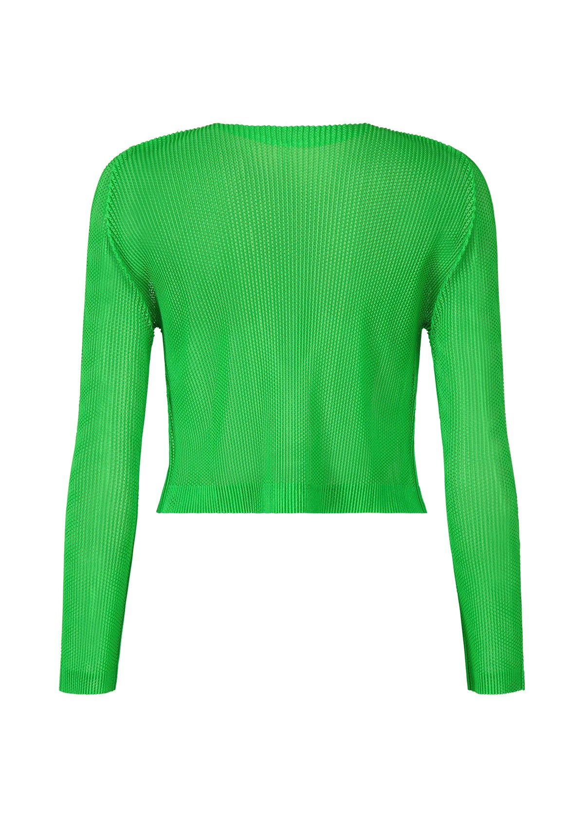 A detail shot of the Pleats Please Issey Miyake TATAMI APRIL cardigan.