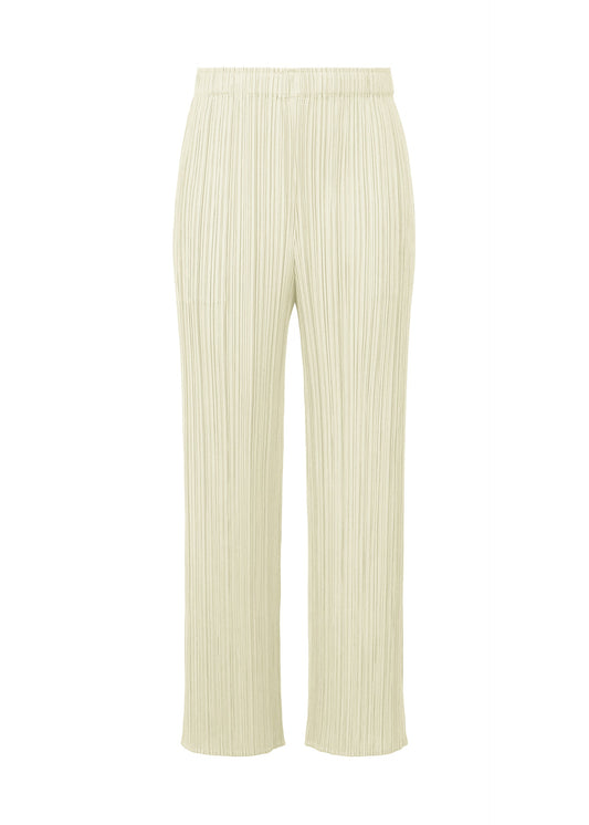 A product shot of the Pleats Please Issey Miyake MONTHLY COLORS MAY trousers in ivory (03), recurring_style.