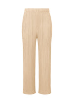 A product shot of the Pleats Please Issey Miyake MONTHLY COLORS MAY trousers in sand beige (43), recurring_style.