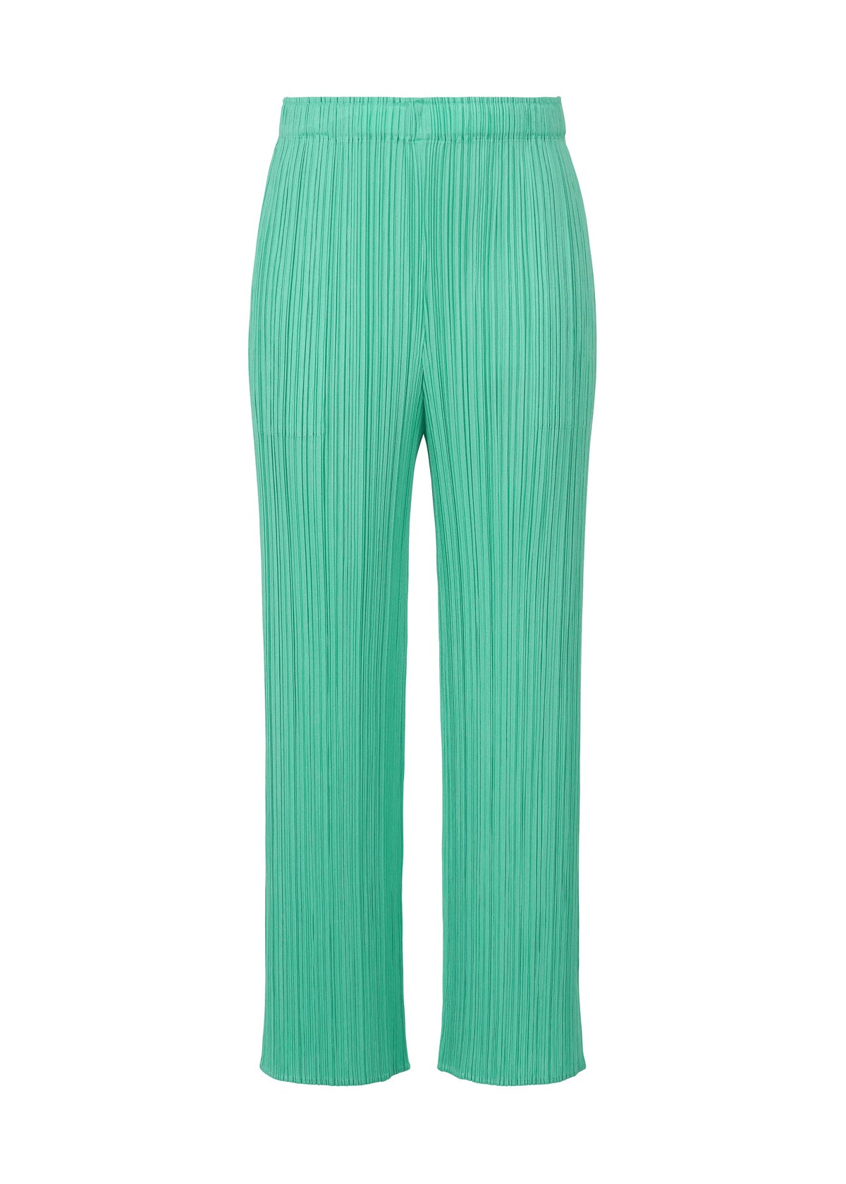 A product shot of the Pleats Please Issey Miyake MONTHLY COLORS MAY trousers in turquoise green (66), recurring_style.