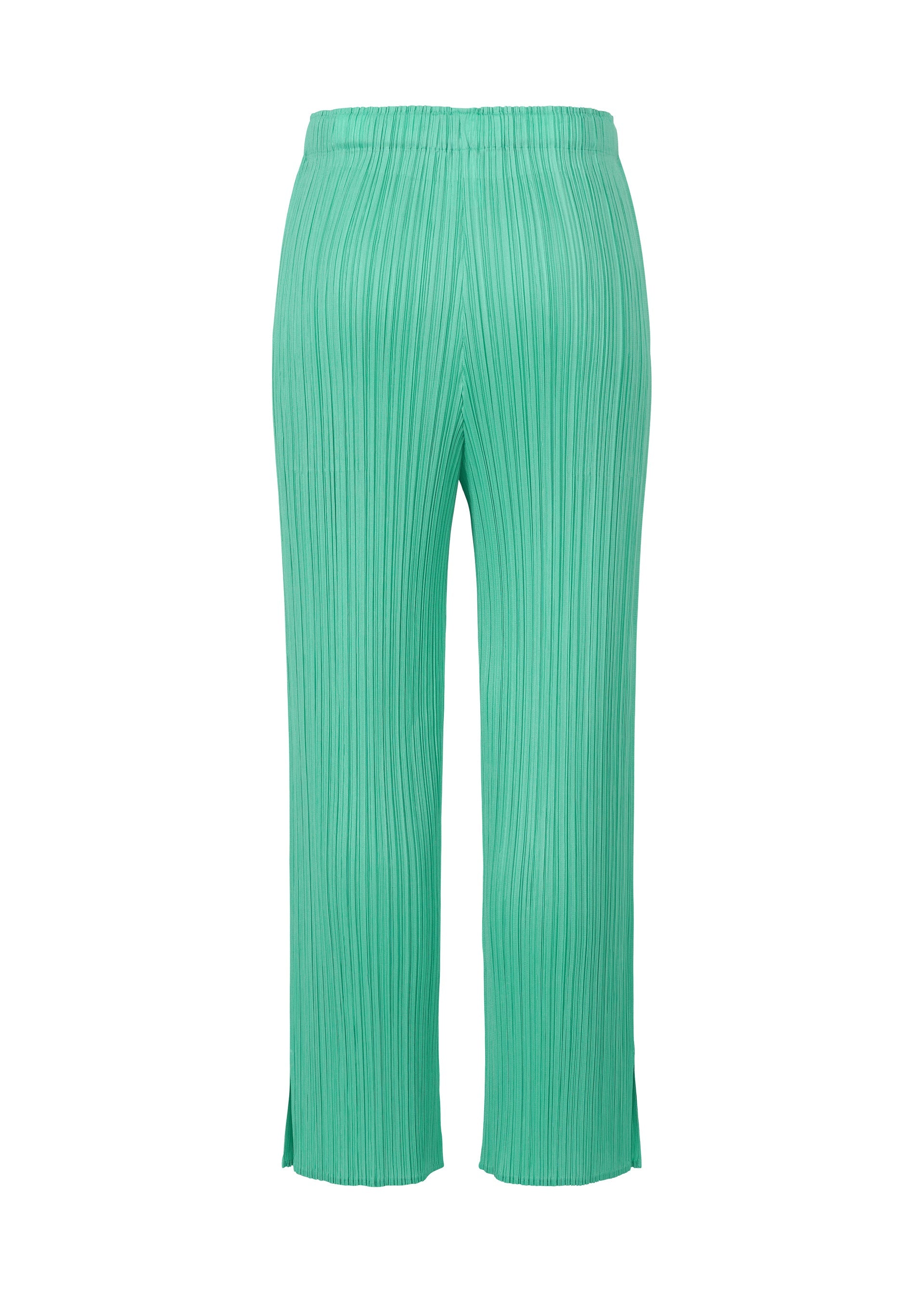 A detail shot of the Pleats Please Issey Miyake MONTHLY COLORS MAY trousers.