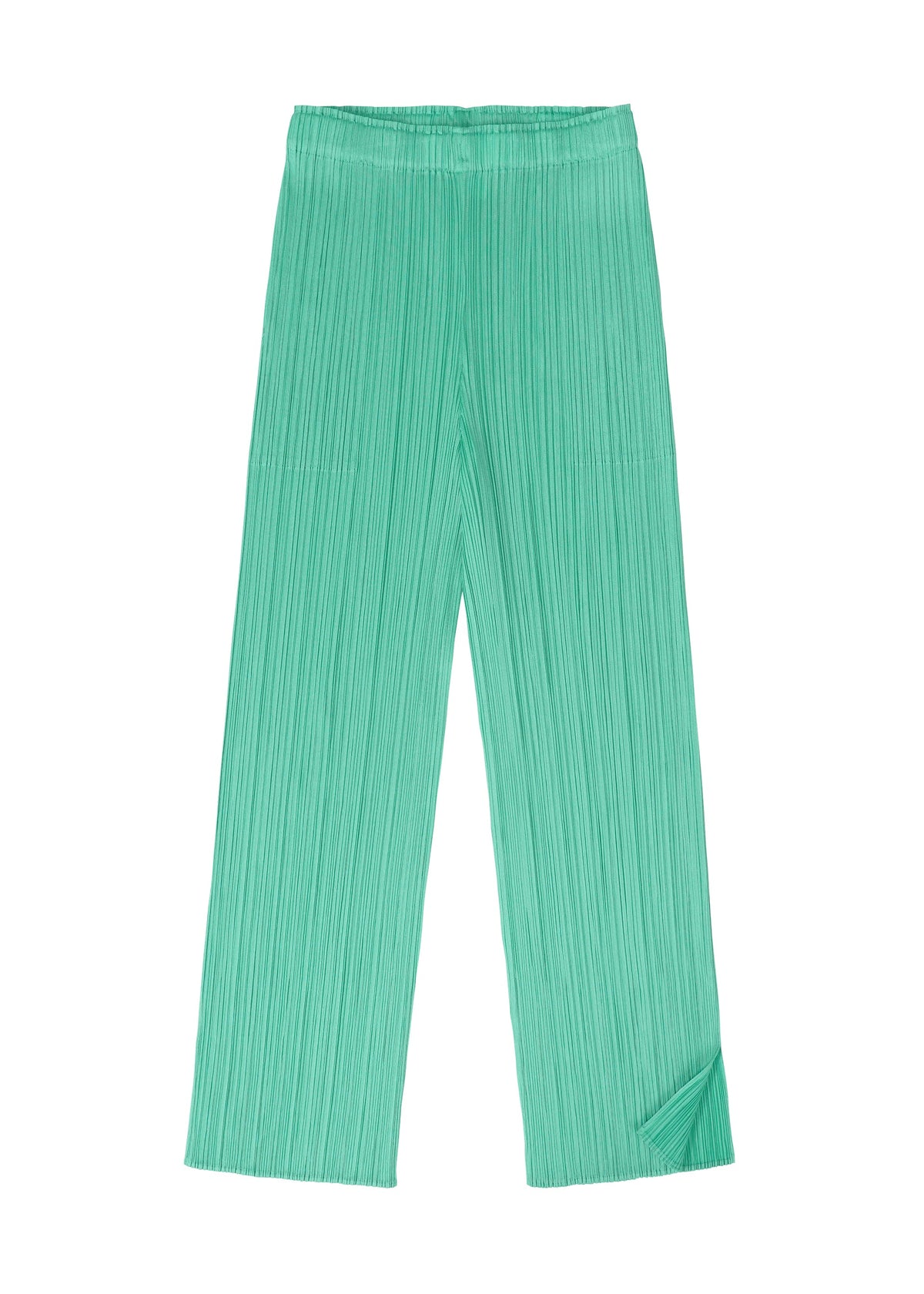 A detail shot of the Pleats Please Issey Miyake MONTHLY COLORS MAY trousers.