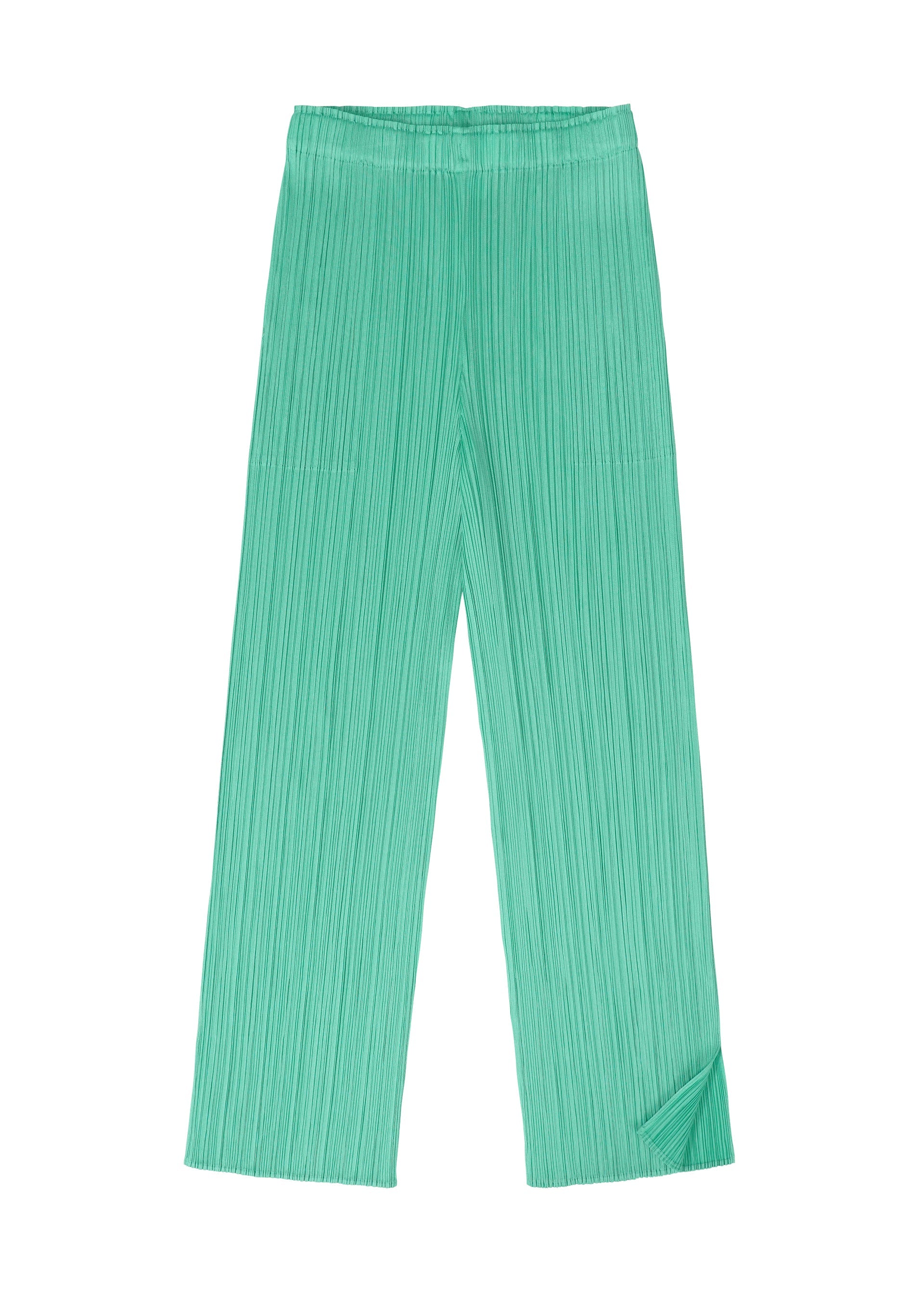 A detail shot of the Pleats Please Issey Miyake MONTHLY COLORS MAY trousers.