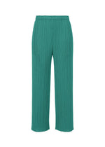 A product shot of the PLEATS PLEASE ISSEY MIYAKE MONTHLY COLORS : JUNE trousers in blue green.