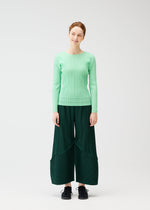 A model wears the Pleats Please Issey Miyake THICKER BOTTOMS 2 prêt à porter.