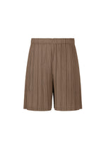 A product shot of the Pleats Please Issey Miyake LOOP BOTTOMS trousers in dark brown (45), recurring_style.