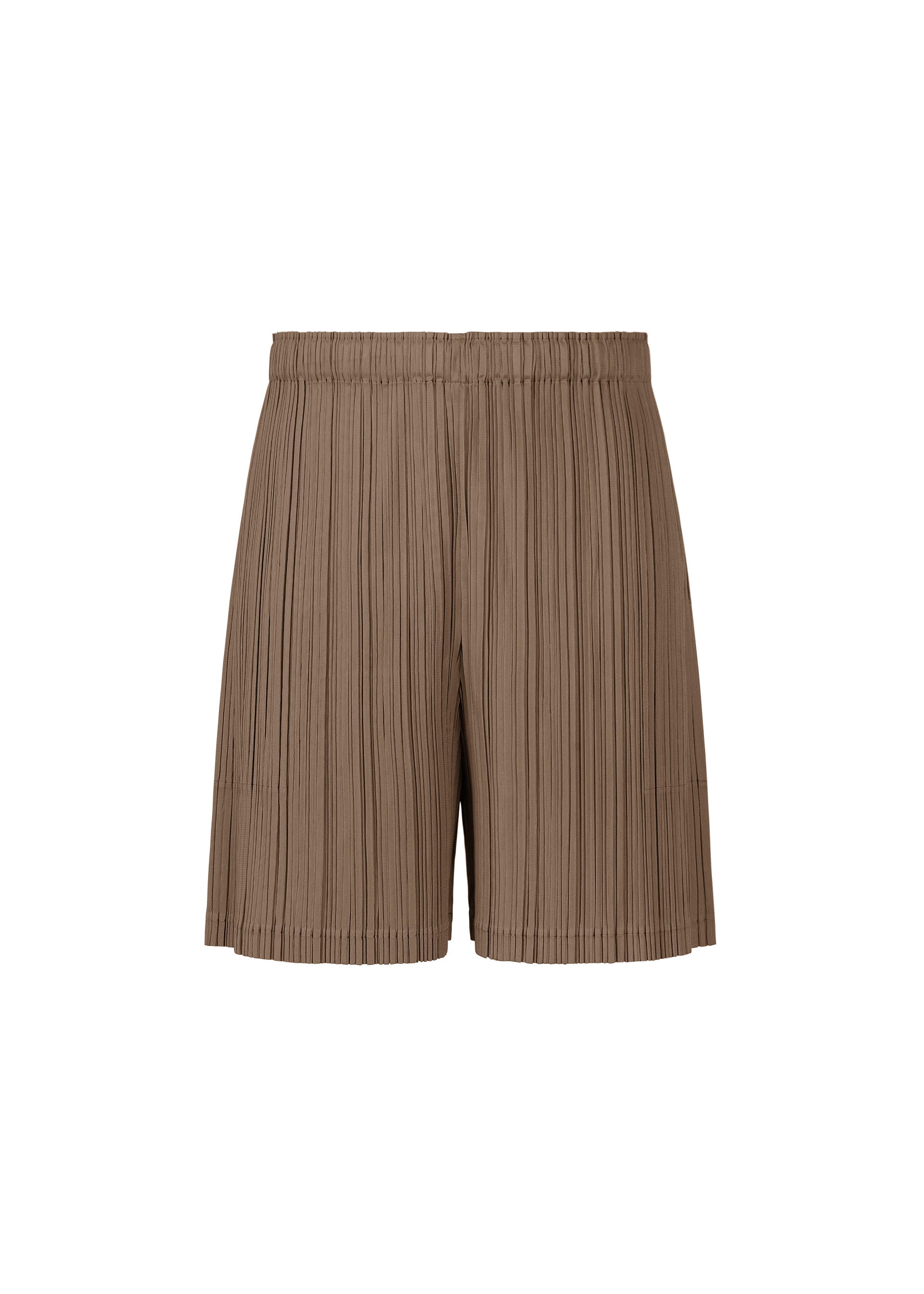 A product shot of the Pleats Please Issey Miyake LOOP BOTTOMS trousers in dark brown (45), recurring_style.