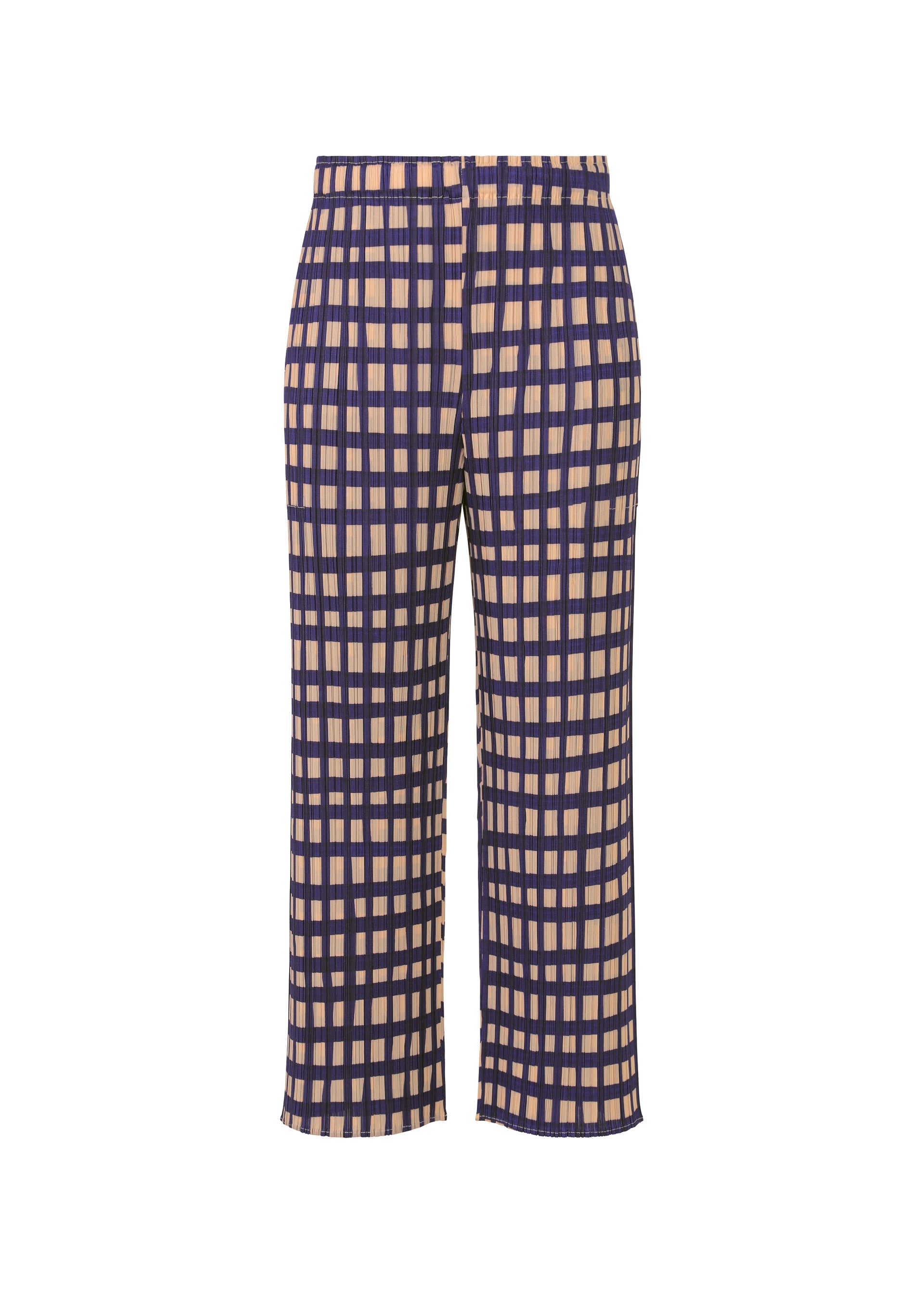 A product shot of the PLEATS PLEASE ISSEY MIYAKE BASKET trousers in navy.