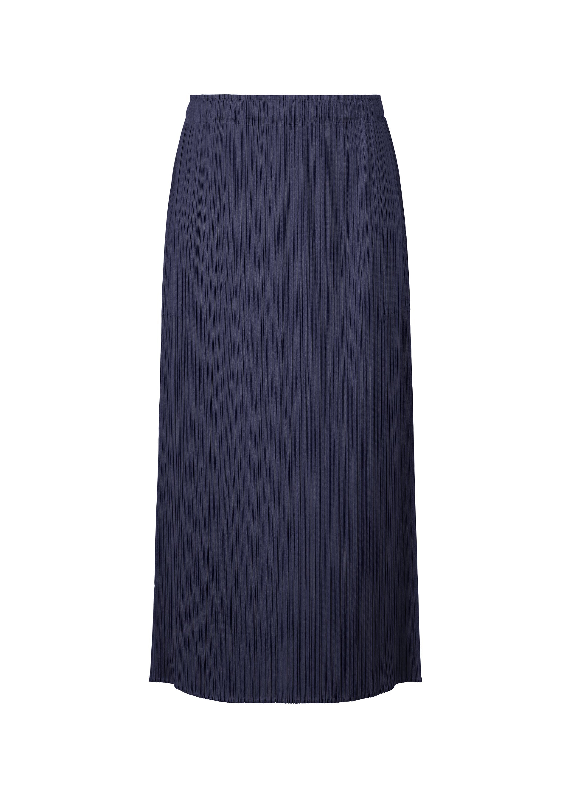 A product shot of the Pleats Please Issey Miyake MONTHLY COLORS MAY skirt in navy (75), recurring_style.