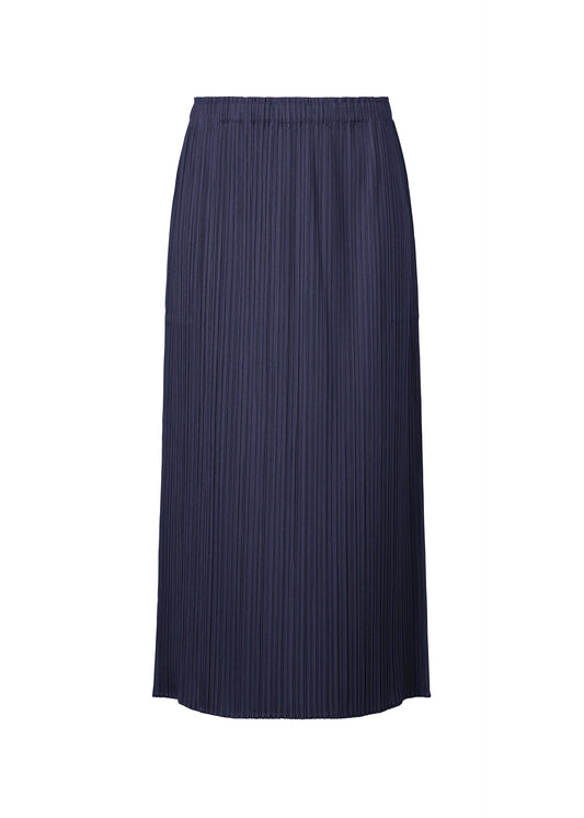 A product shot of the Pleats Please Issey Miyake MONTHLY COLORS MAY skirt in navy (75), recurring_style.