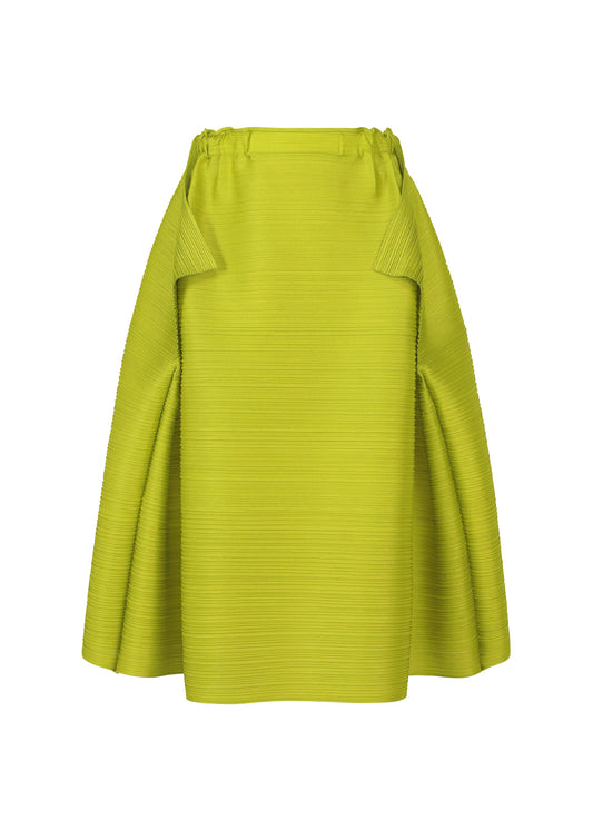 A product shot of the PLEATS PLEASE ISSEY MIYAKE BOUNCY BASKET skirt in yellow green.
