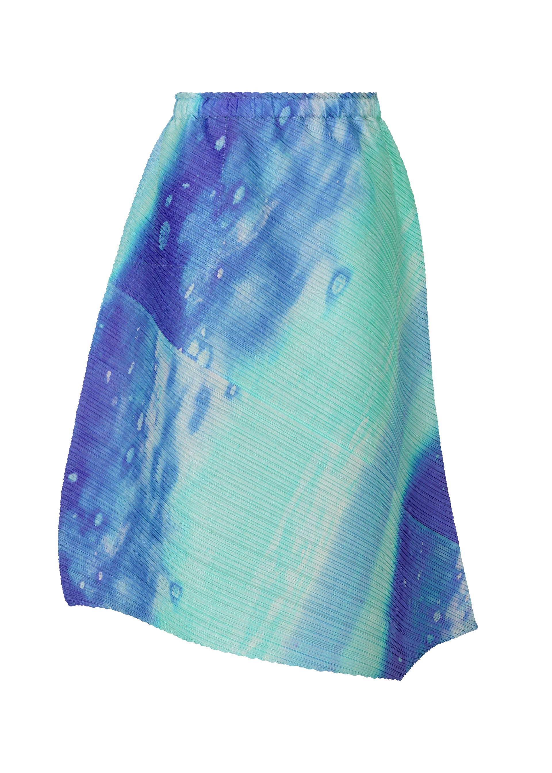 A product shot of the Pleats Please Issey Miyake SEA BUBBLE skirt in blue (72), recurring_style.