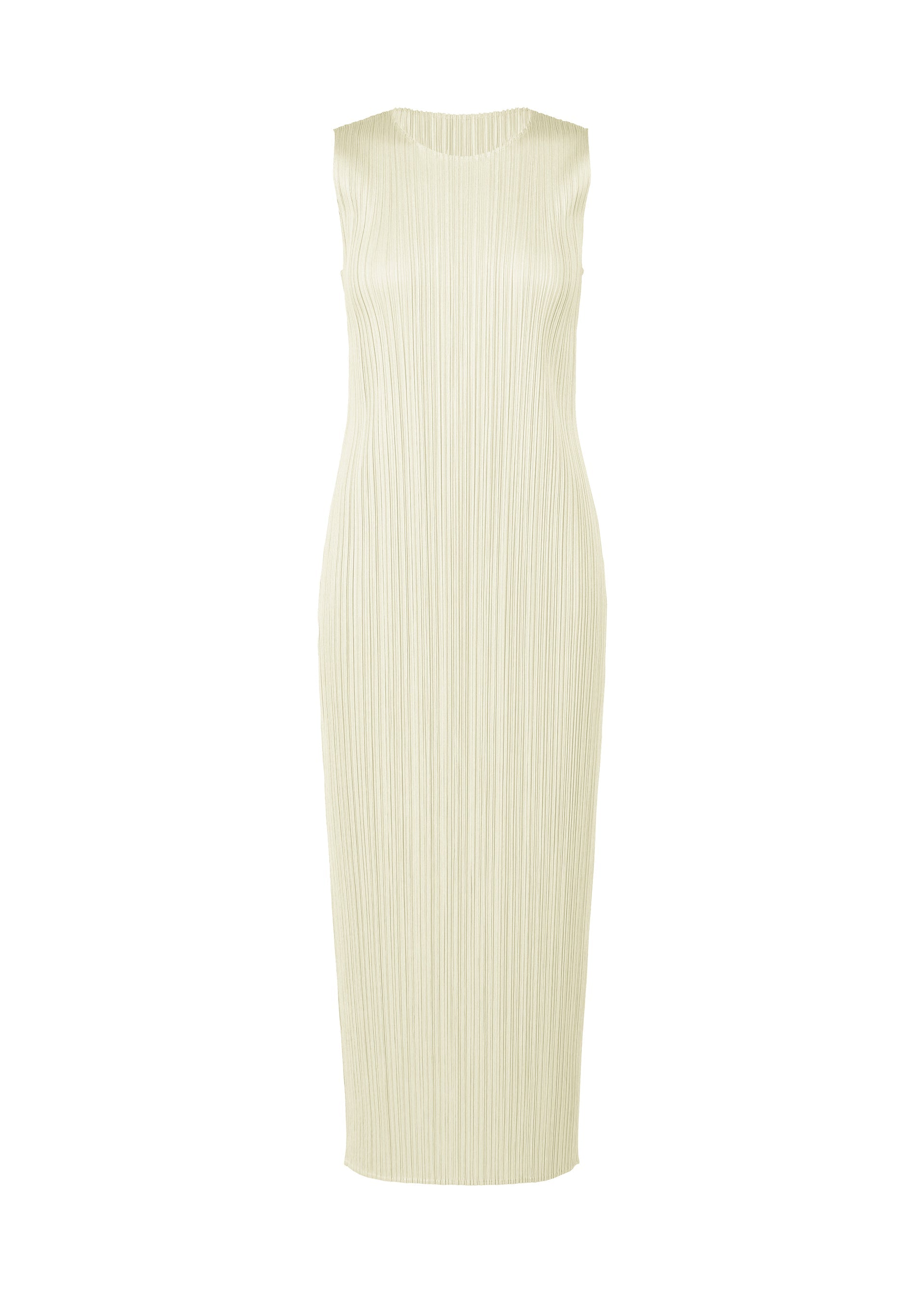 A product shot of the Pleats Please Issey Miyake MONTHLY COLORS MAY dress in ivory (03), recurring_style.