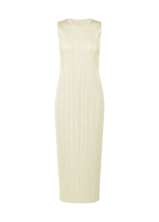 A product shot of the Pleats Please Issey Miyake MONTHLY COLORS MAY dress in ivory (03), recurring_style.