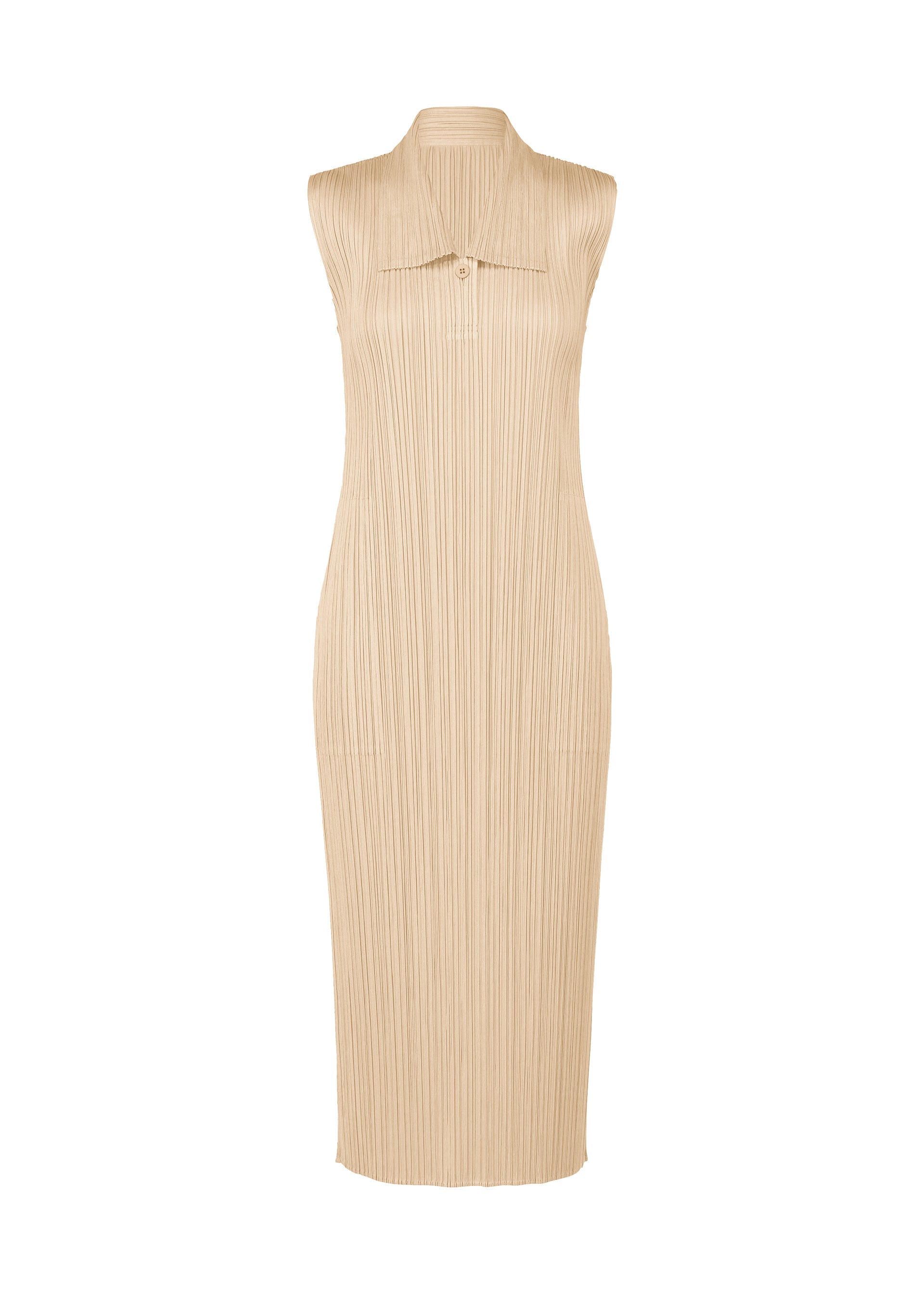 A product shot of the Pleats Please Issey Miyake MONTHLY COLORS MAY dress in beige (43), recurring_style.