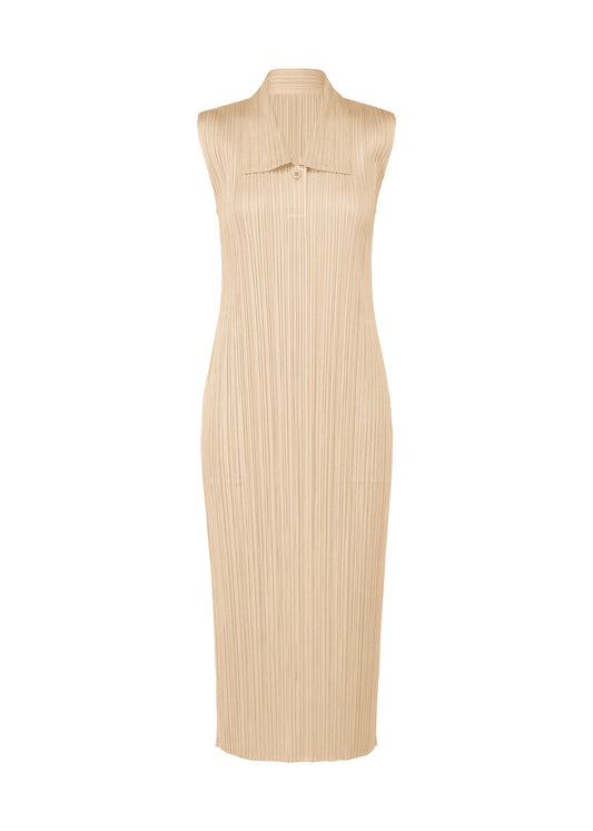 A product shot of the Pleats Please Issey Miyake MONTHLY COLORS MAY dress in beige (43), recurring_style.