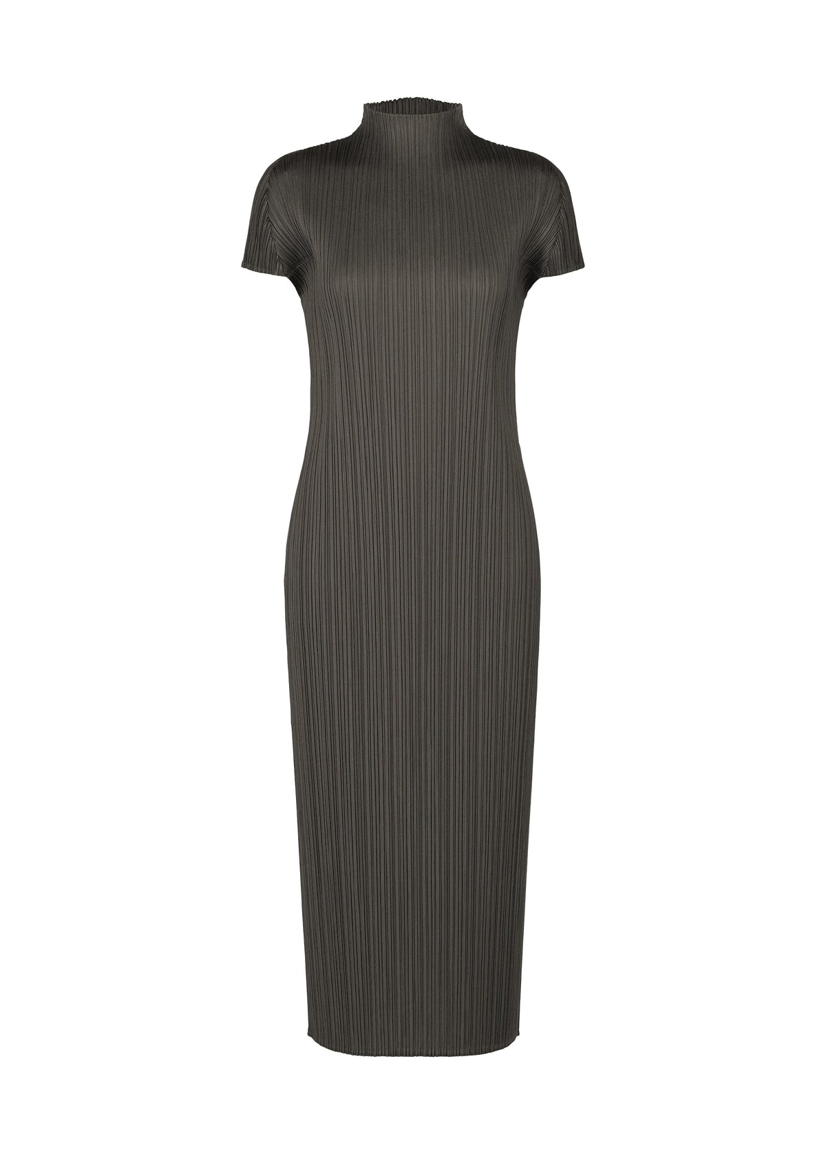 A product shot of the PLEATS PLEASE ISSEY MIYAKE MONTHLY COLORS : JUNE dress in charcoal.