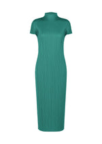 A product shot of the PLEATS PLEASE ISSEY MIYAKE MONTHLY COLORS : JUNE dress in blue green.