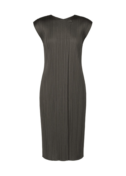 A product shot of the PLEATS PLEASE ISSEY MIYAKE MONTHLY COLORS : JUNE dress in charcoal.
