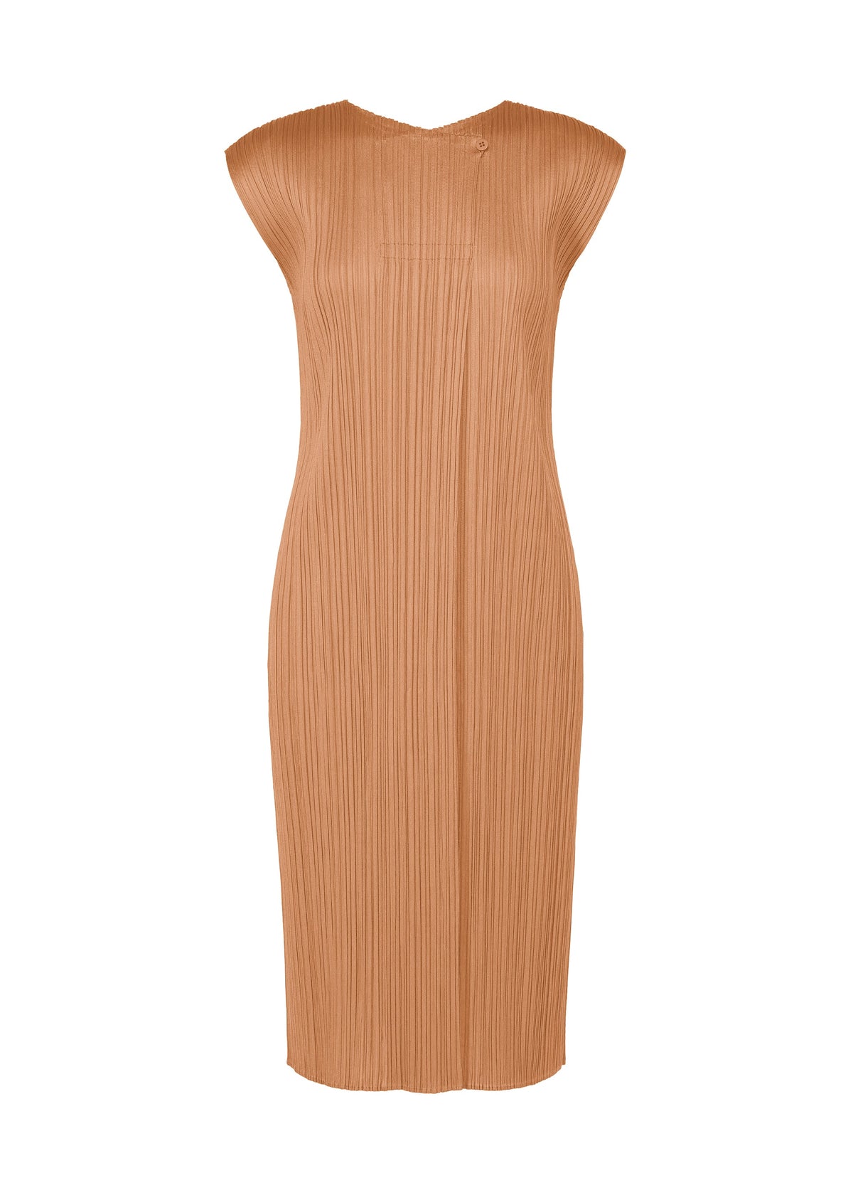 A product shot of the PLEATS PLEASE ISSEY MIYAKE MONTHLY COLORS : JUNE dress in pink beige.