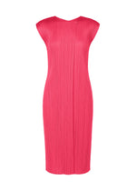 A product shot of the PLEATS PLEASE ISSEY MIYAKE MONTHLY COLORS : JUNE dress in bright pink.