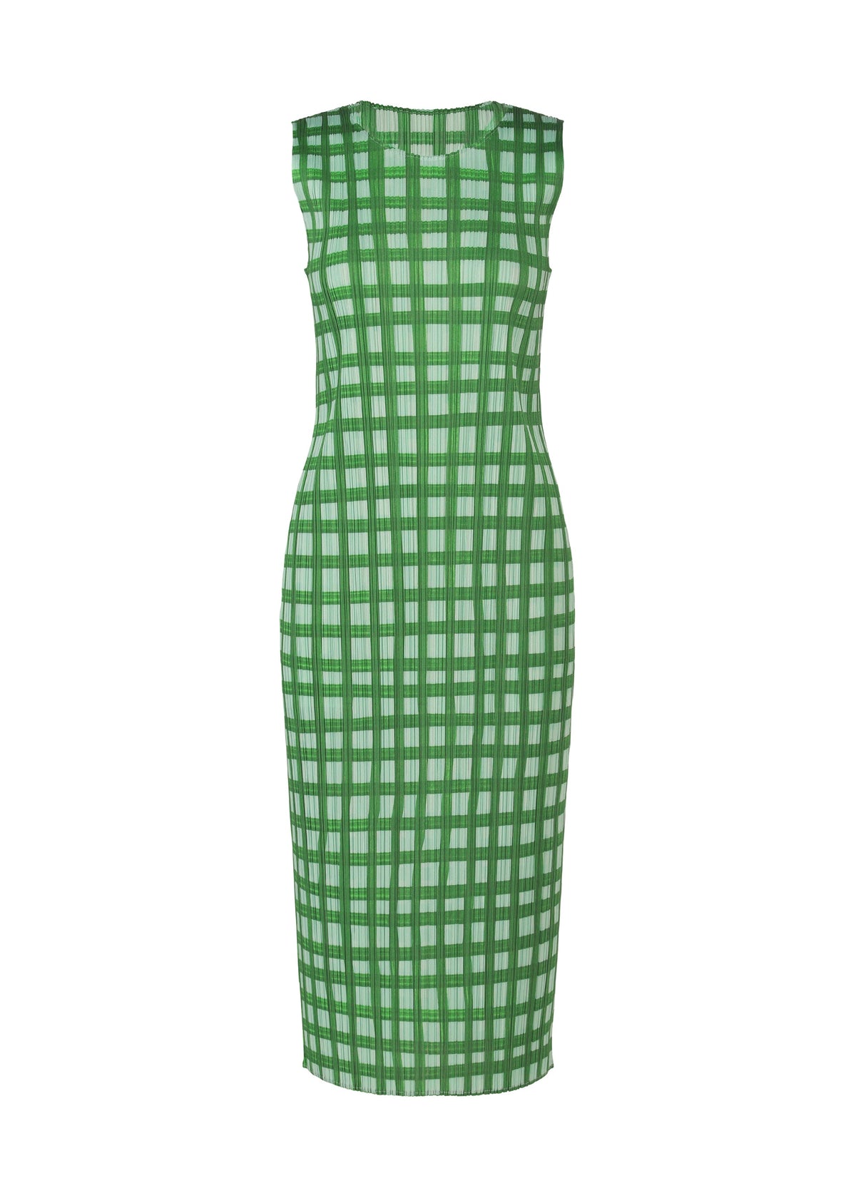 A product shot of the PLEATS PLEASE ISSEY MIYAKE BASKET dress in green.
