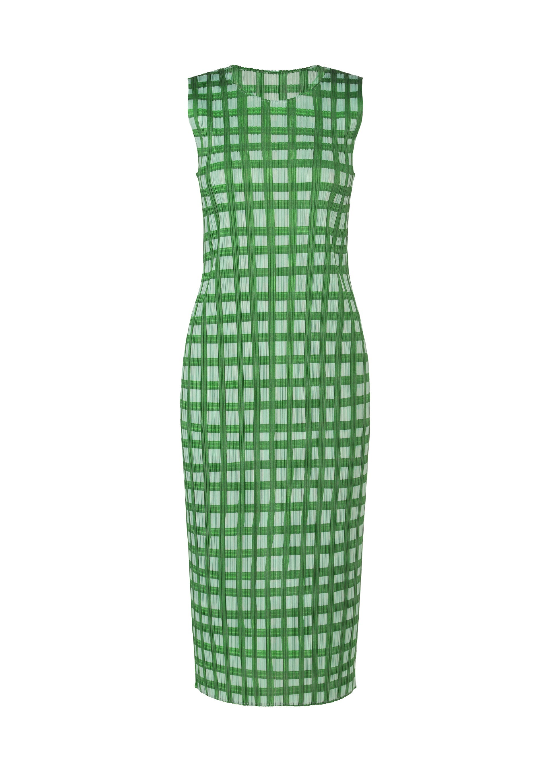 A product shot of the PLEATS PLEASE ISSEY MIYAKE BASKET dress in green.