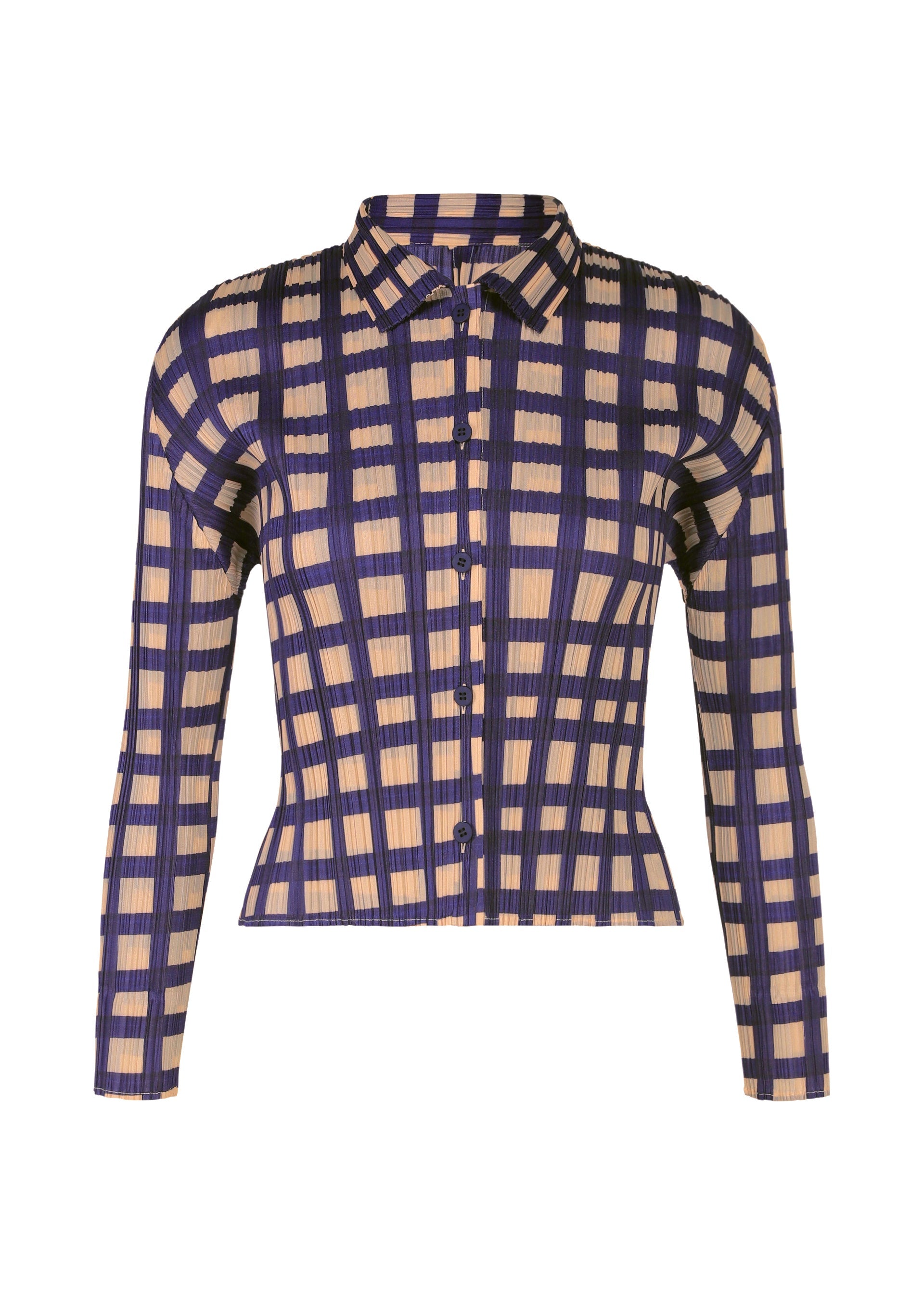 A product shot of the PLEATS PLEASE ISSEY MIYAKE BASKET shirt in navy.