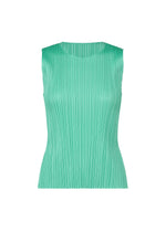 A product shot of the Pleats Please Issey Miyake MONTHLY COLORS MAY shirt in turquoise green (66), recurring_style.