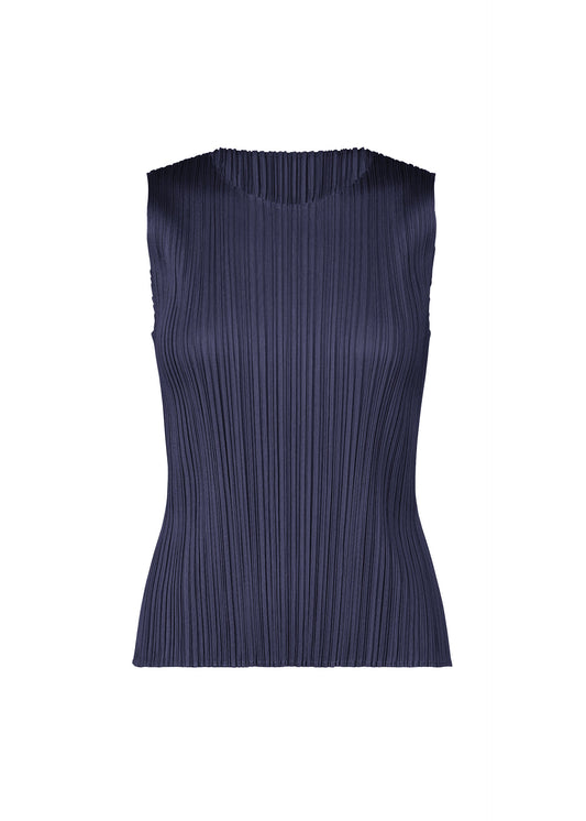 A product shot of the Pleats Please Issey Miyake MONTHLY COLORS MAY shirt in navy (75), recurring_style.