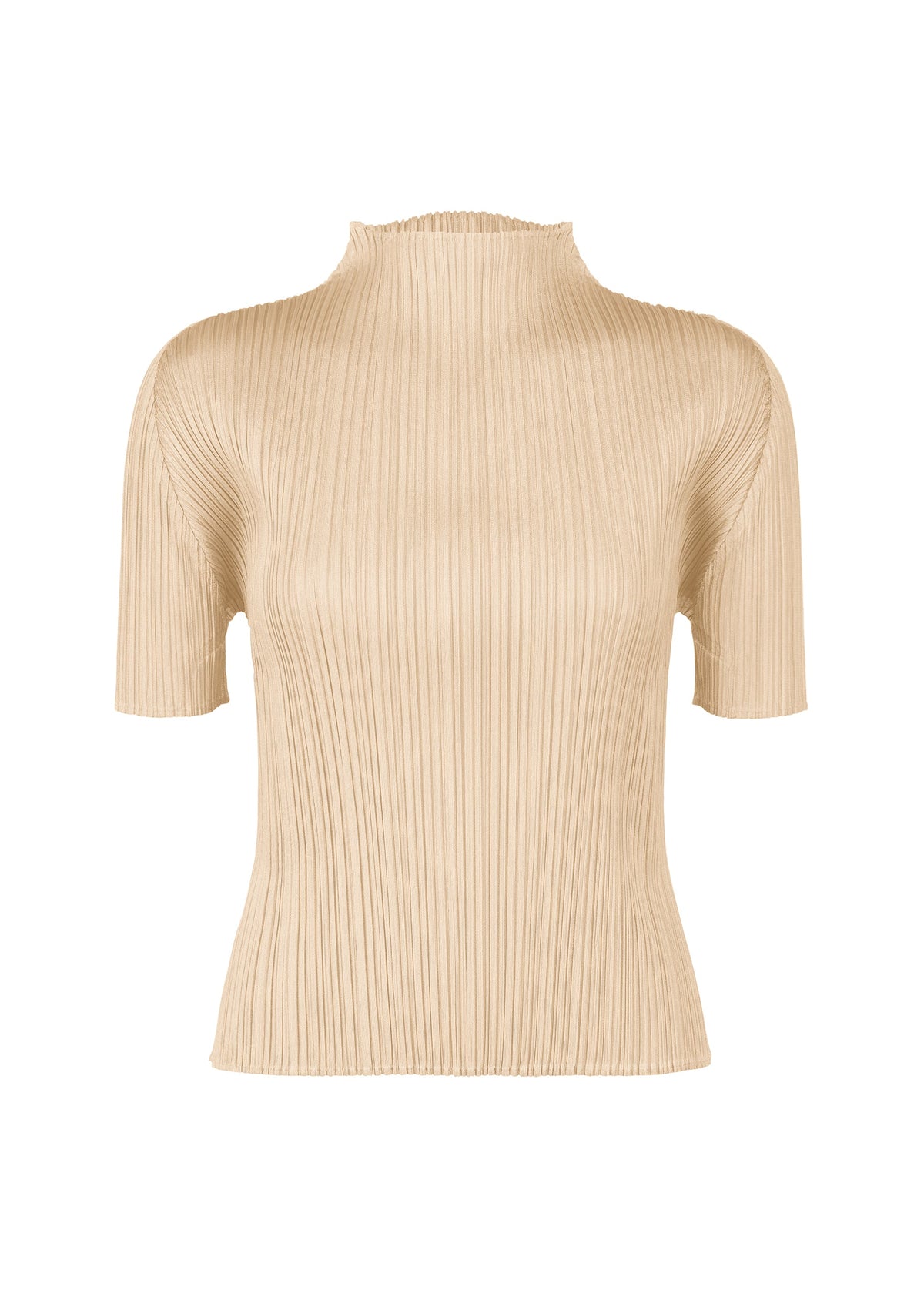 A product shot of the Pleats Please Issey Miyake MONTHLY COLORS MAY shirt in sand beige (43), recurring_style.