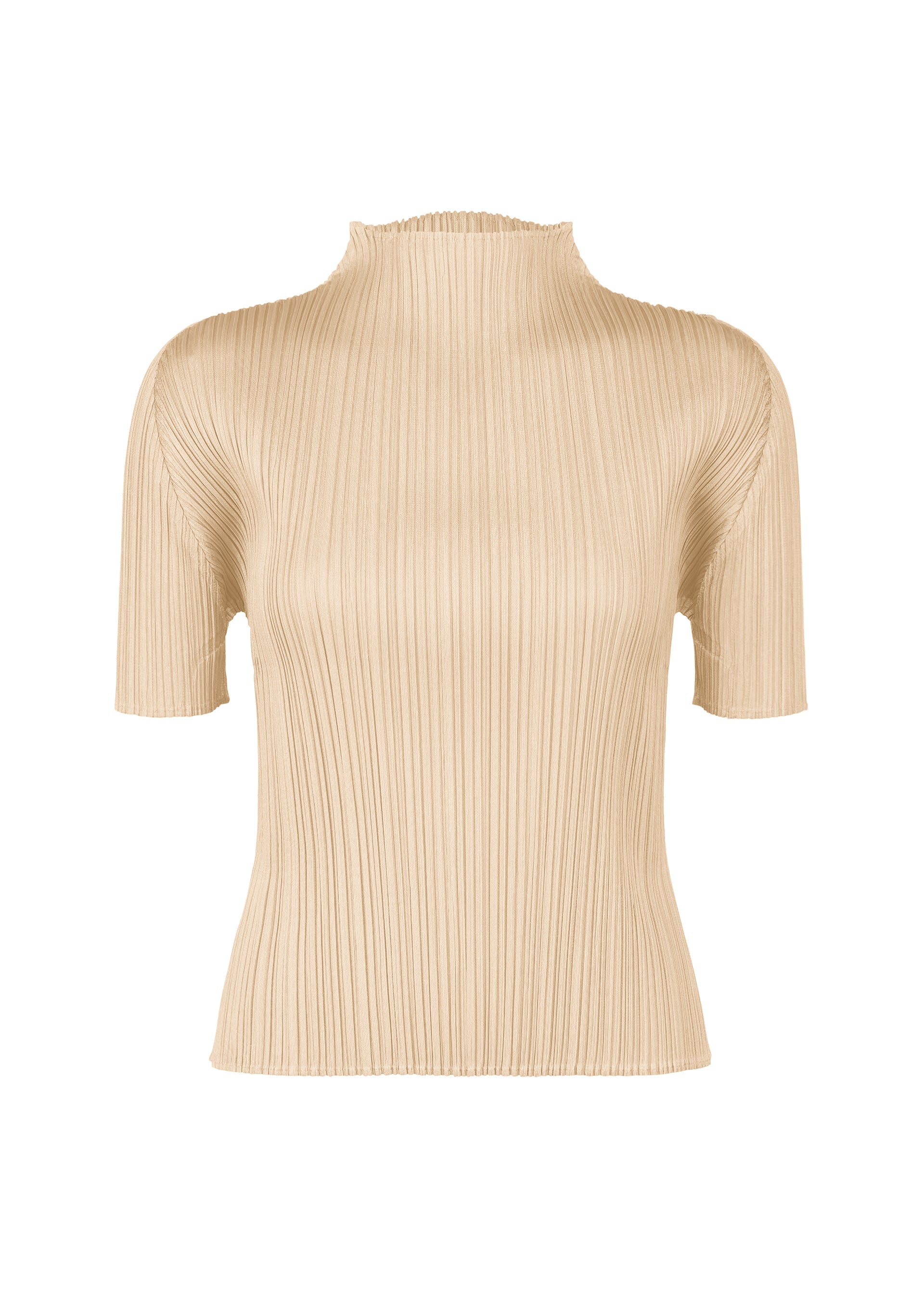 A product shot of the Pleats Please Issey Miyake MONTHLY COLORS MAY shirt in sand beige (43), recurring_style.