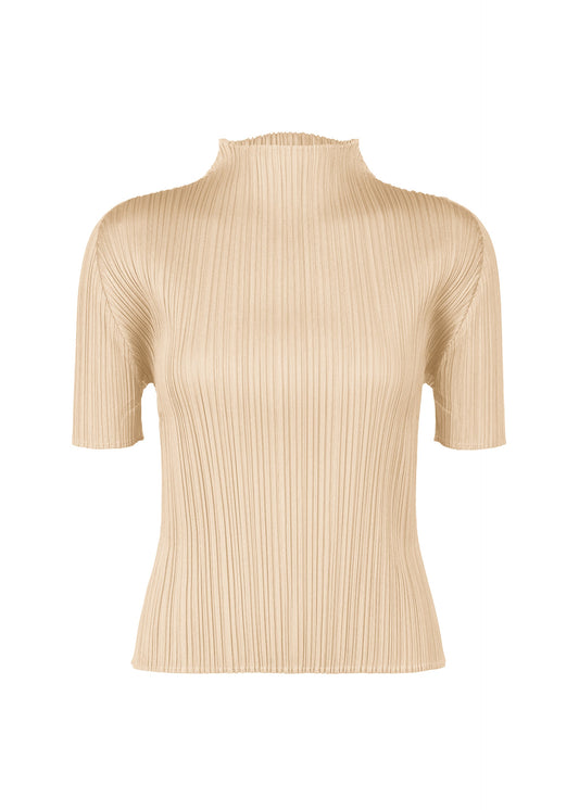 A product shot of the Pleats Please Issey Miyake MONTHLY COLORS MAY shirt in sand beige (43), recurring_style.