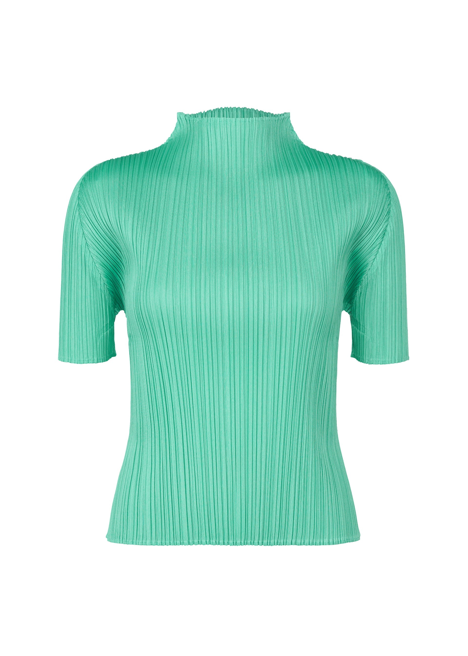 A product shot of the Pleats Please Issey Miyake MONTHLY COLORS MAY shirt in turquoise green (66), recurring_style.