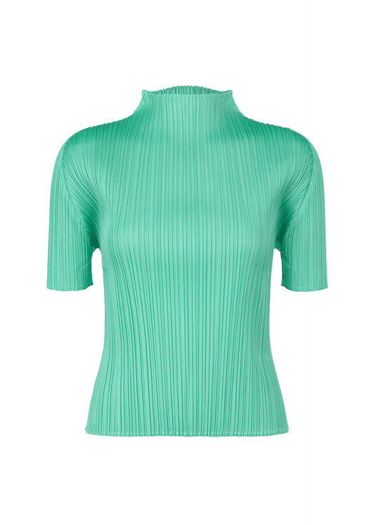 A product shot of the Pleats Please Issey Miyake MONTHLY COLORS MAY shirt in turquoise green (66), recurring_style.