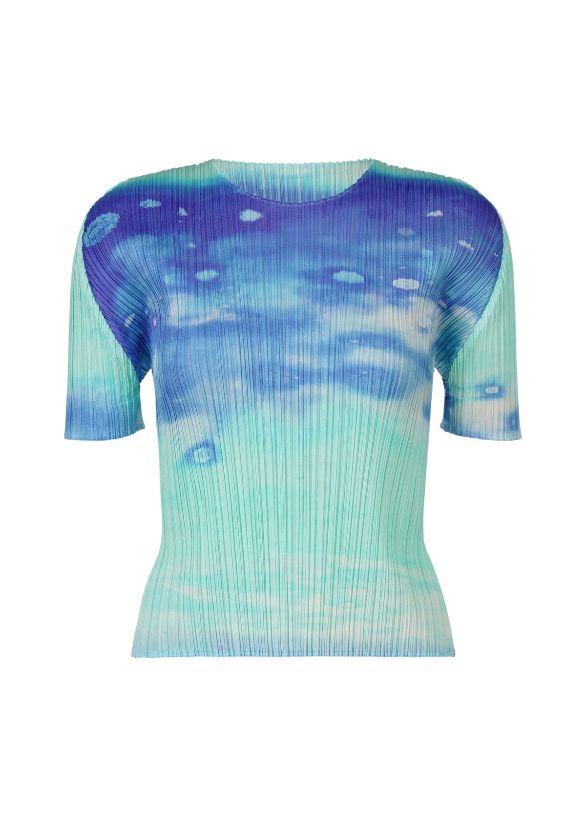 A product shot of the Pleats Please Issey Miyake SEA BUBBLE shirt in blue (72), recurring_style.