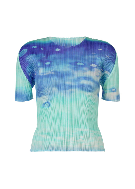 A product shot of the Pleats Please Issey Miyake SEA BUBBLE shirt in blue (72), recurring_style.