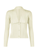 A product shot of the Pleats Please Issey Miyake MONTHLY COLORS MAY cardigan in ivory (03), recurring_style, restock.