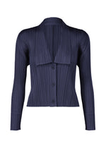 A product shot of the Pleats Please Issey Miyake MONTHLY COLORS MAY cardigan in navy (75), recurring_style.