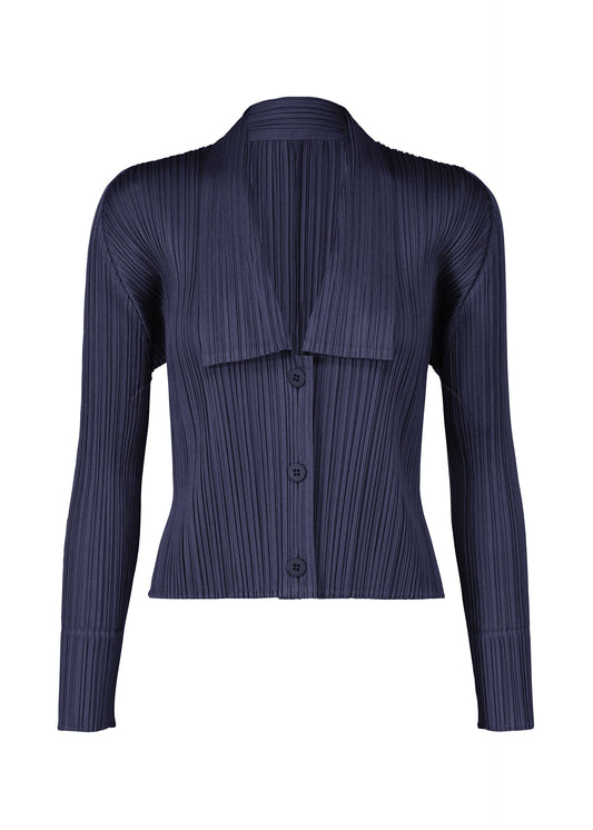A product shot of the Pleats Please Issey Miyake MONTHLY COLORS MAY cardigan in navy (75), recurring_style.