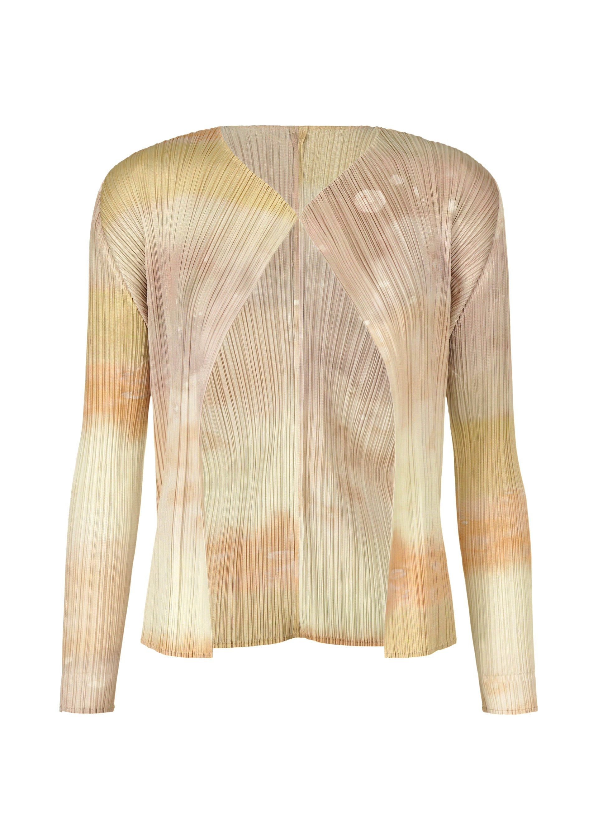 A product shot of the Pleats Please Issey Miyake SEA BUBBLE cardigan in greige (42), recurring_style.