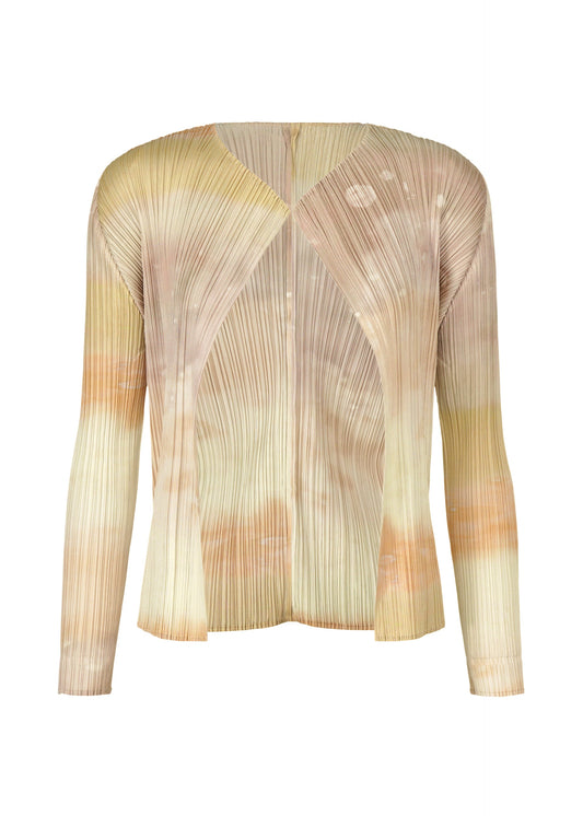 A product shot of the Pleats Please Issey Miyake SEA BUBBLE cardigan in greige (42), recurring_style.