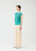 A model wears the Pleats Please Issey Miyake FISHNET KNIT vest.