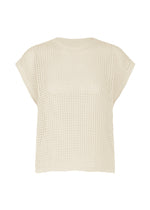 A product shot of the Pleats Please Issey Miyake FISHNET KNIT vest in ivory (03), recurring_style, restock.