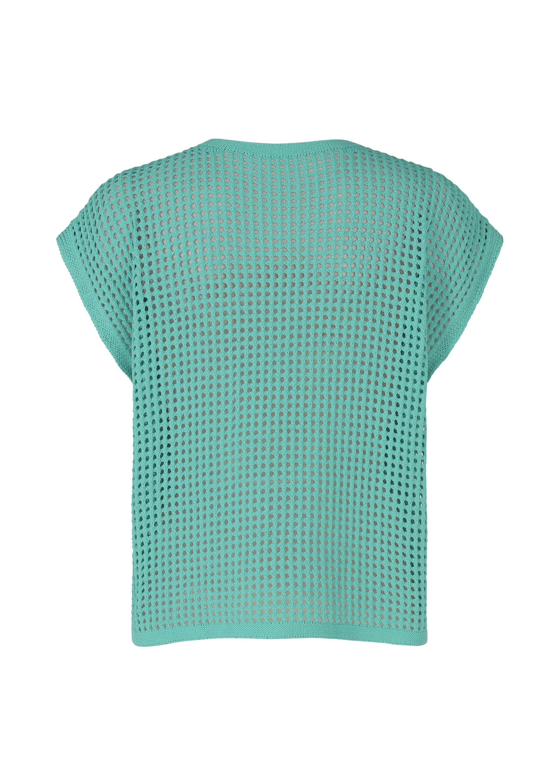 A detail shot of the Pleats Please Issey Miyake FISHNET KNIT vest.