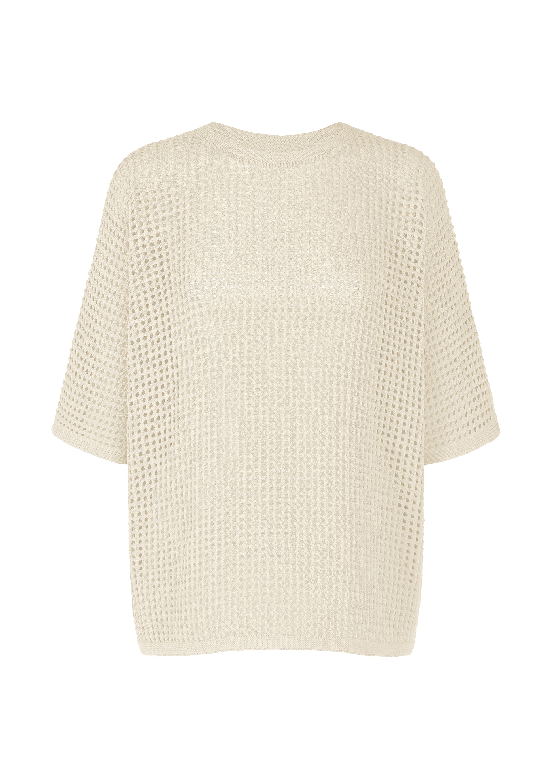 A product shot of the Pleats Please Issey Miyake FISHNET KNIT shirt in ivory (03), recurring_style.