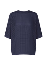 A product shot of the Pleats Please Issey Miyake FISHNET KNIT shirt in navy (75), recurring_style.