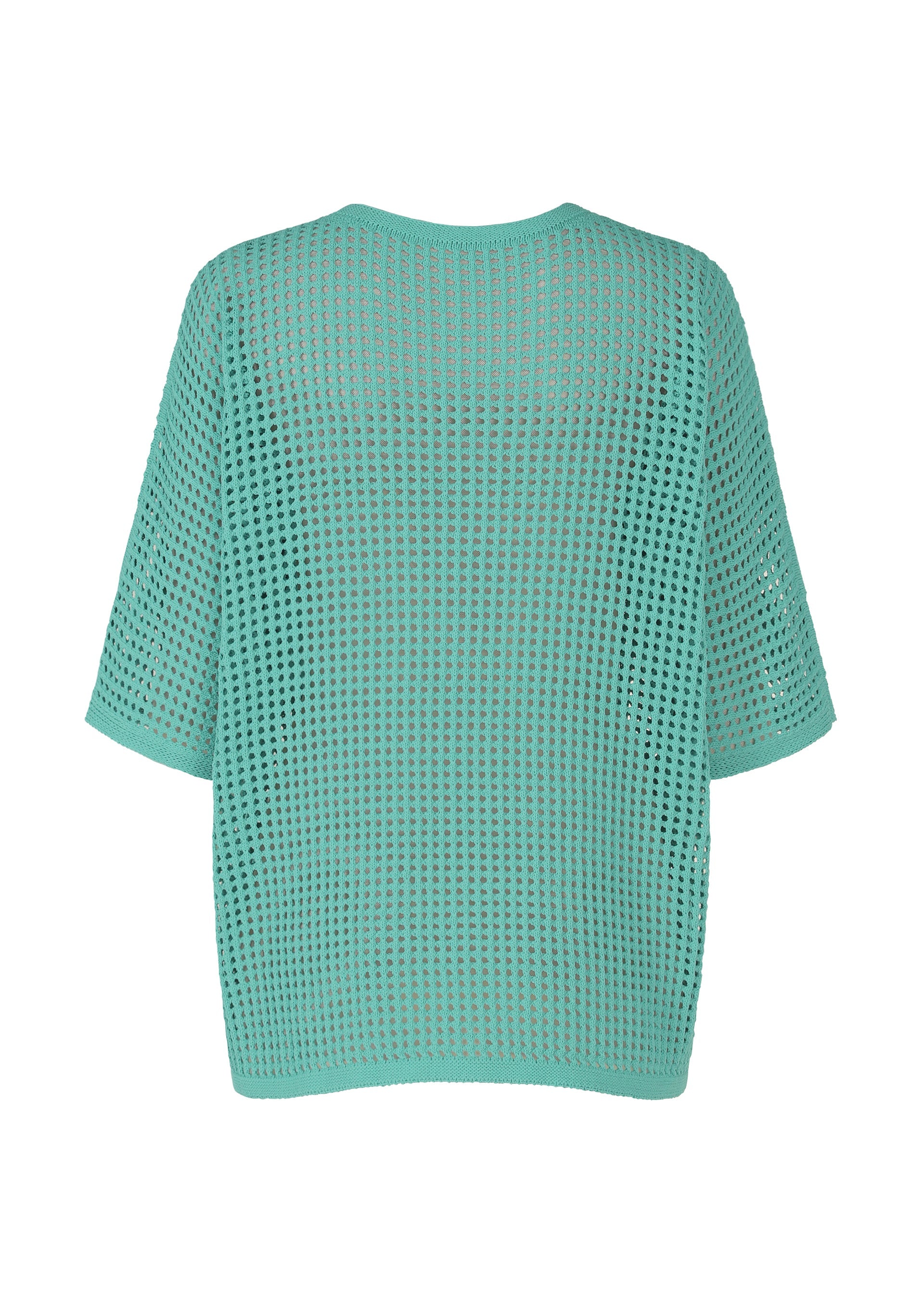 A detail shot of the Pleats Please Issey Miyake FISHNET KNIT shirt.