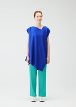 A model wears the Pleats Please Issey Miyake A POC SEA GLASS shirt.